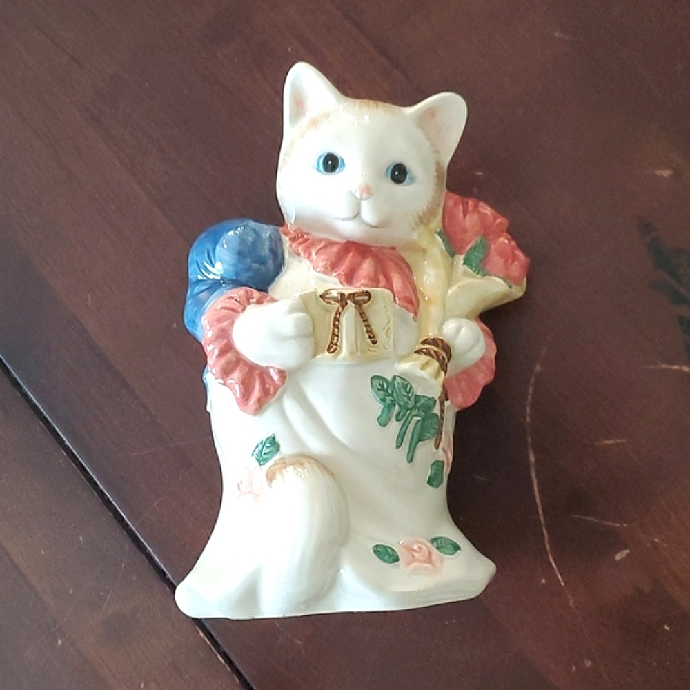Fitz & Floyd Vintage Christmas Caroling Kitty Cat Porcelain Planter